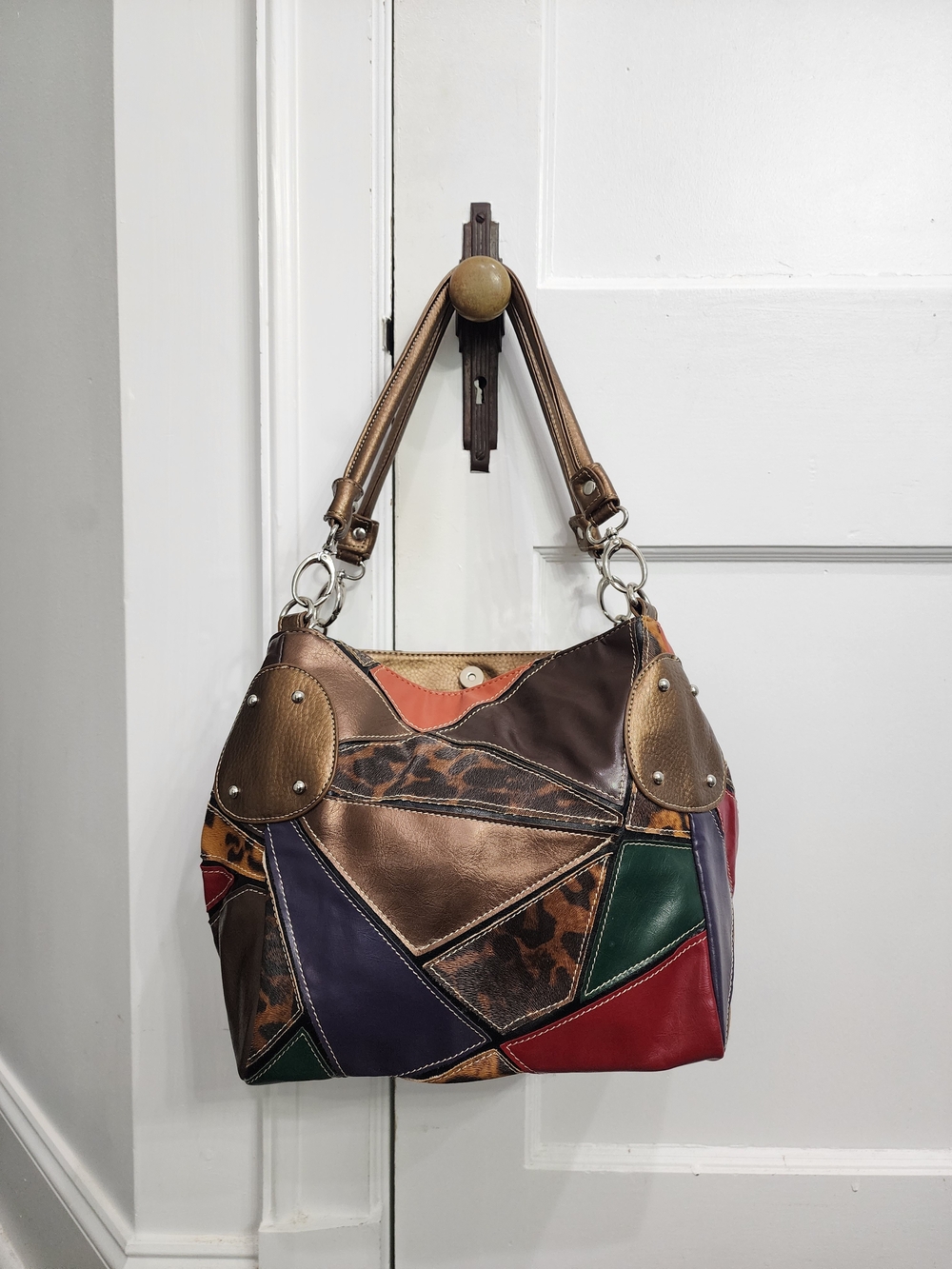 Vintage Y2K Bueno Women's Colorblock Leather Patchwork Hobo Shoulder Bag Purse